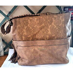 Darcy Marks London Tooled Floral Light Brown Large Leather Handbag Tote Bag